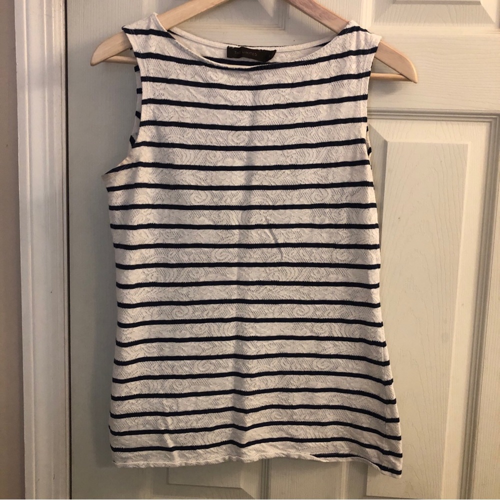 Limited VTG top white with stripes, lace printed CUTE! Emily in Paris Vibe